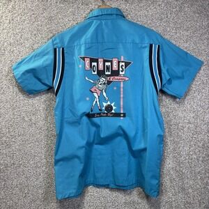 Vintage Hilton Shirt Mens Medium Blue Bowling Coynes & Company Graphic Made USA